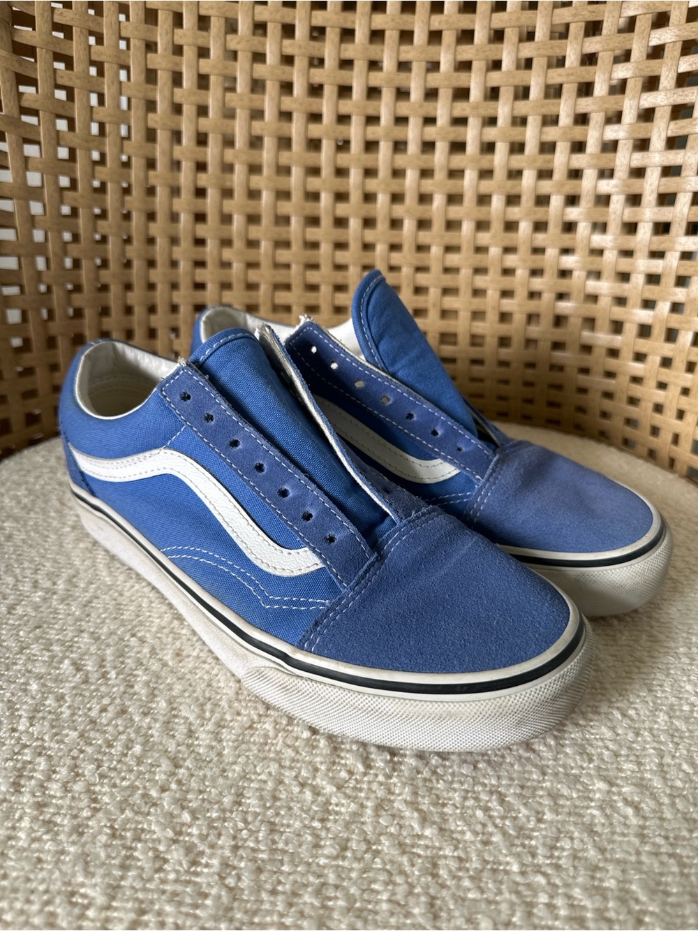 Vans Low-Top Canvas Sneakers in Blue with White Stripe